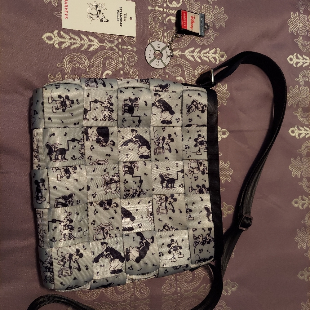 Harveys Disney Mickey & Friends Woven Crossbody Bag in Light Blue and Black